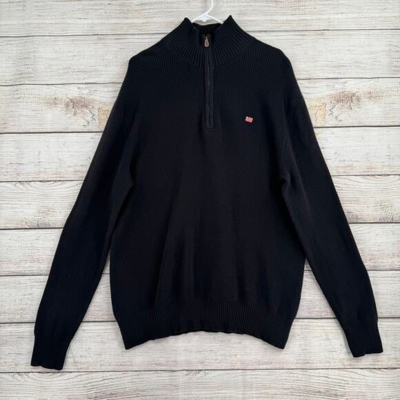 Polo Jeans Co Rib Knit 1/4 Zip Sweater Mens Large Black US Flag Ralph Lauren - Picture 1 of 8